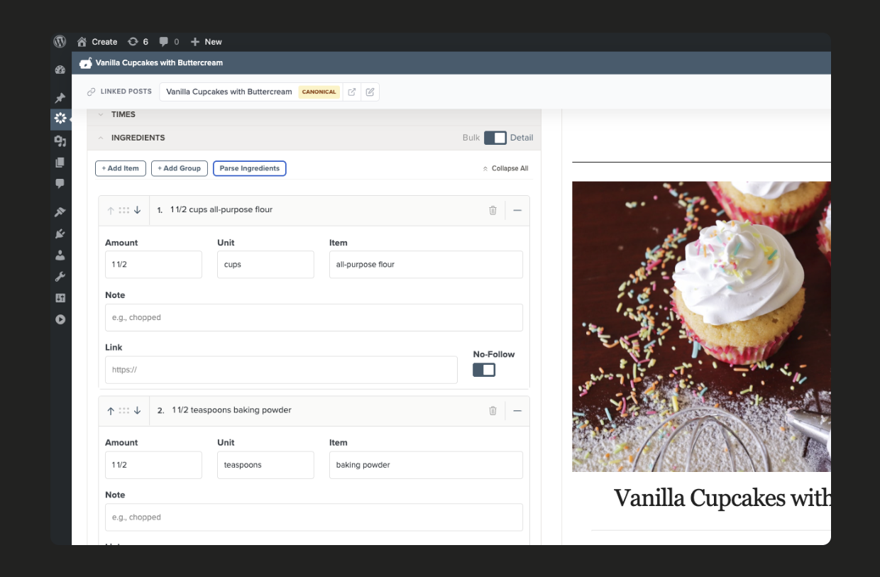 New! redesigned recipe editor with granular ingredient editing.