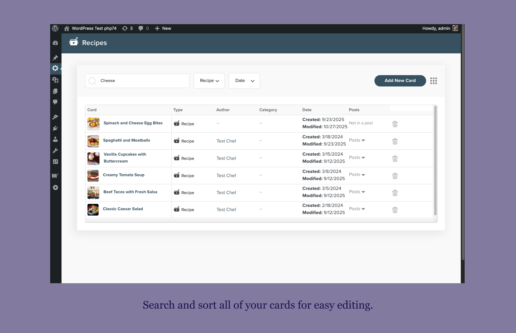 Search and sort all of your cards for easy editing.