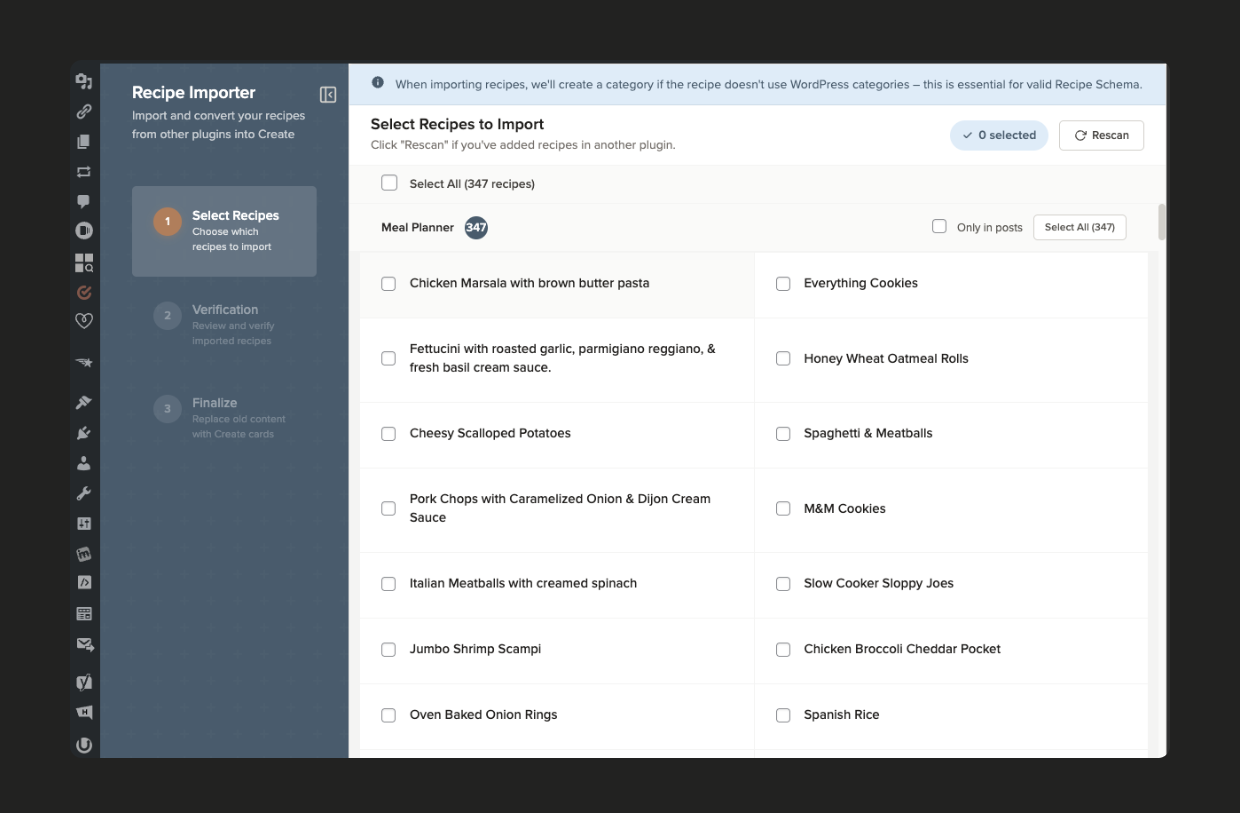 Bring your recipes home with (newly) built-in importers for 10+ plugins.