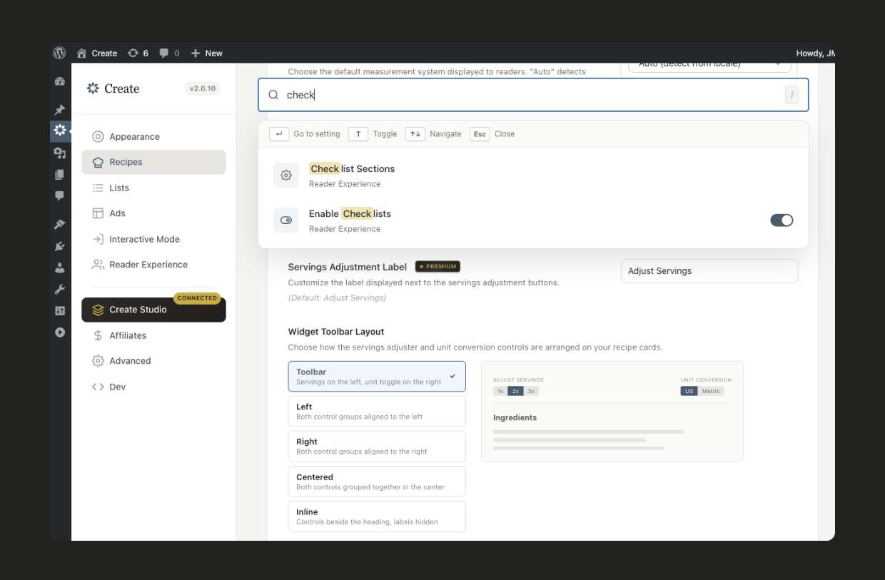 New! Searchable settings with intuitive previews for layout and theming options.