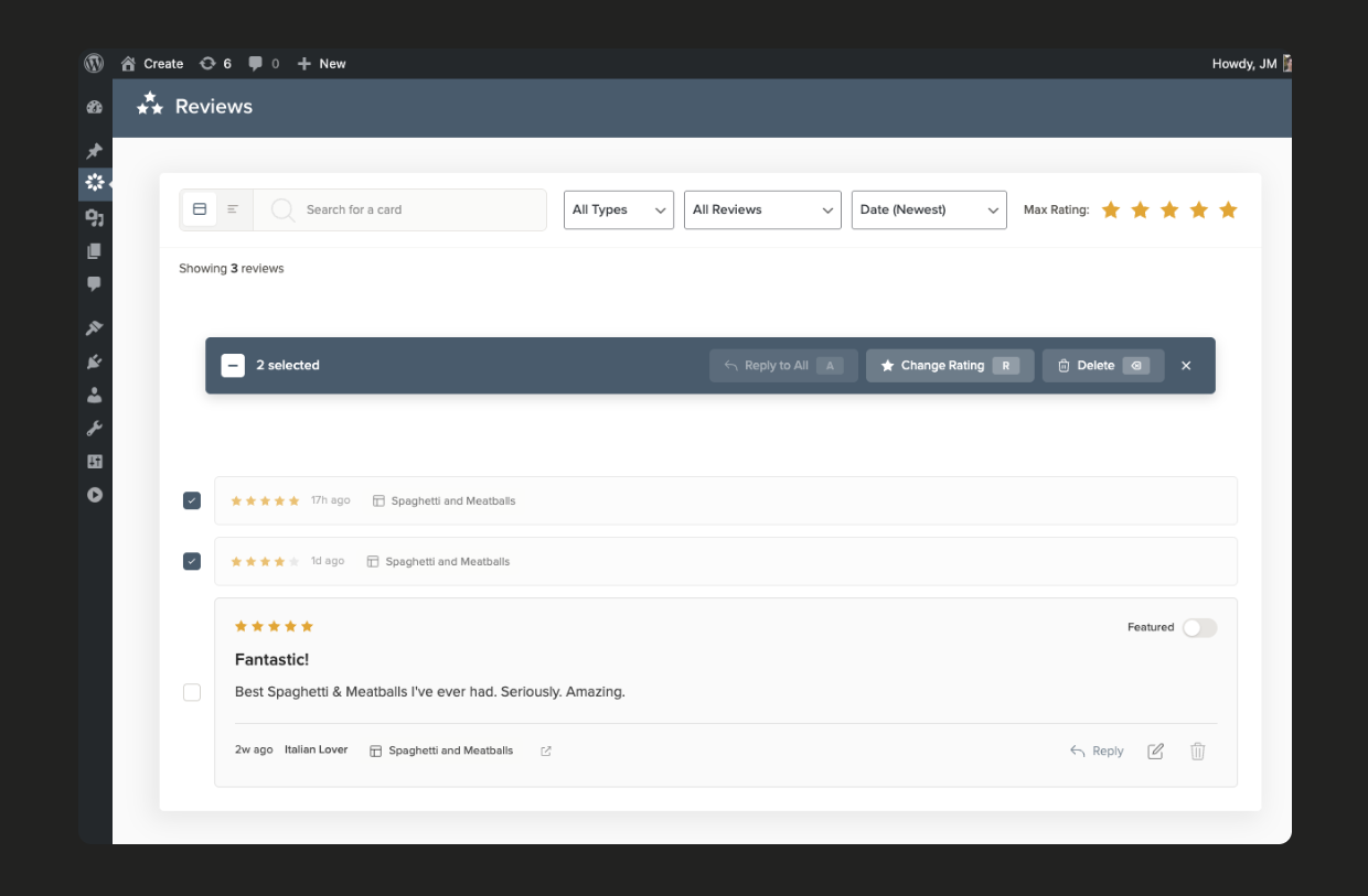 Redesigned reviews section with bulk actions makes spam management a beeze.