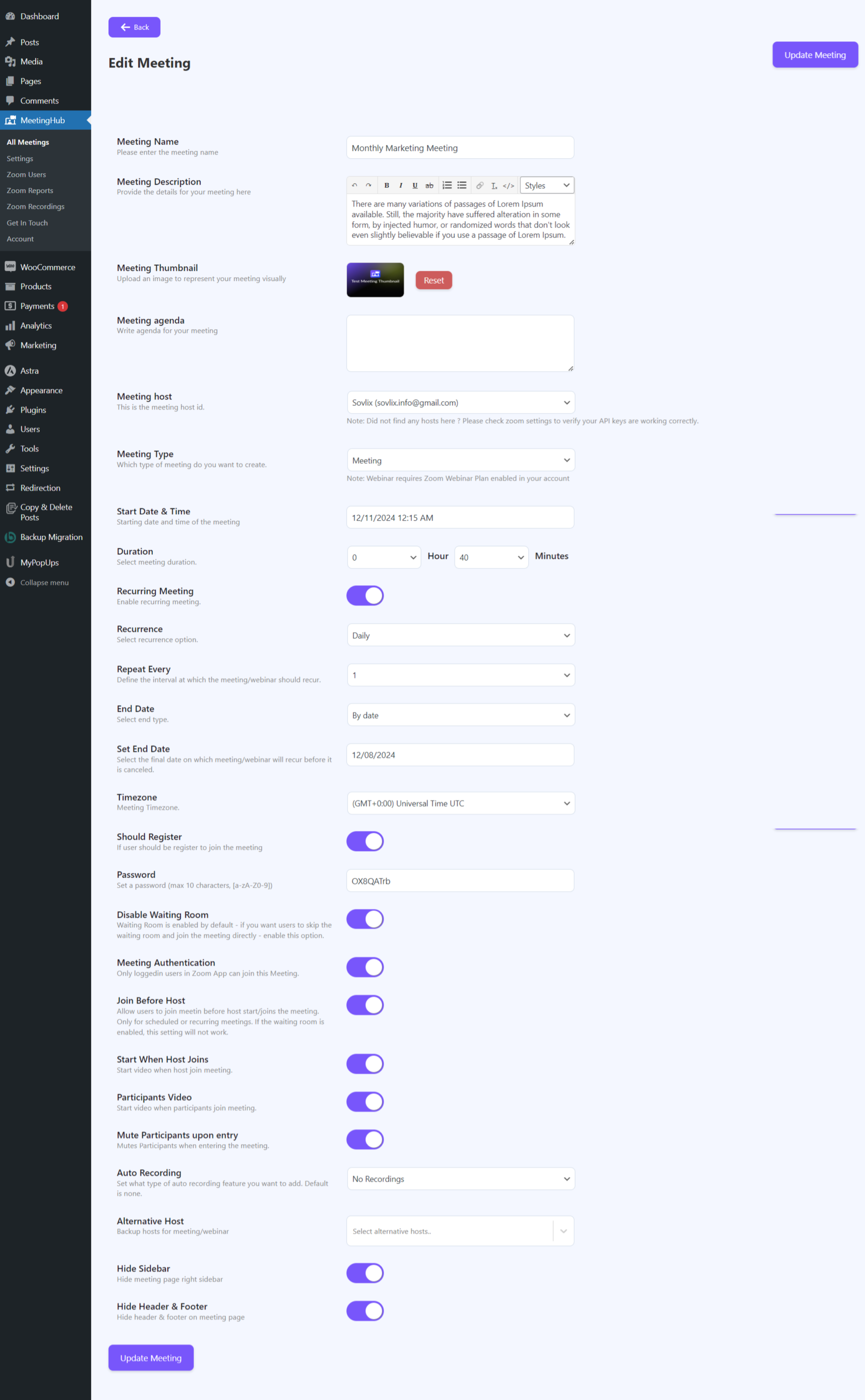 Meeting Configuration