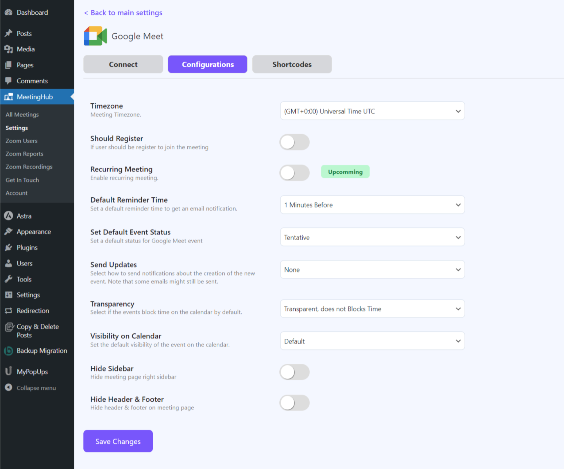Google Meet Settings