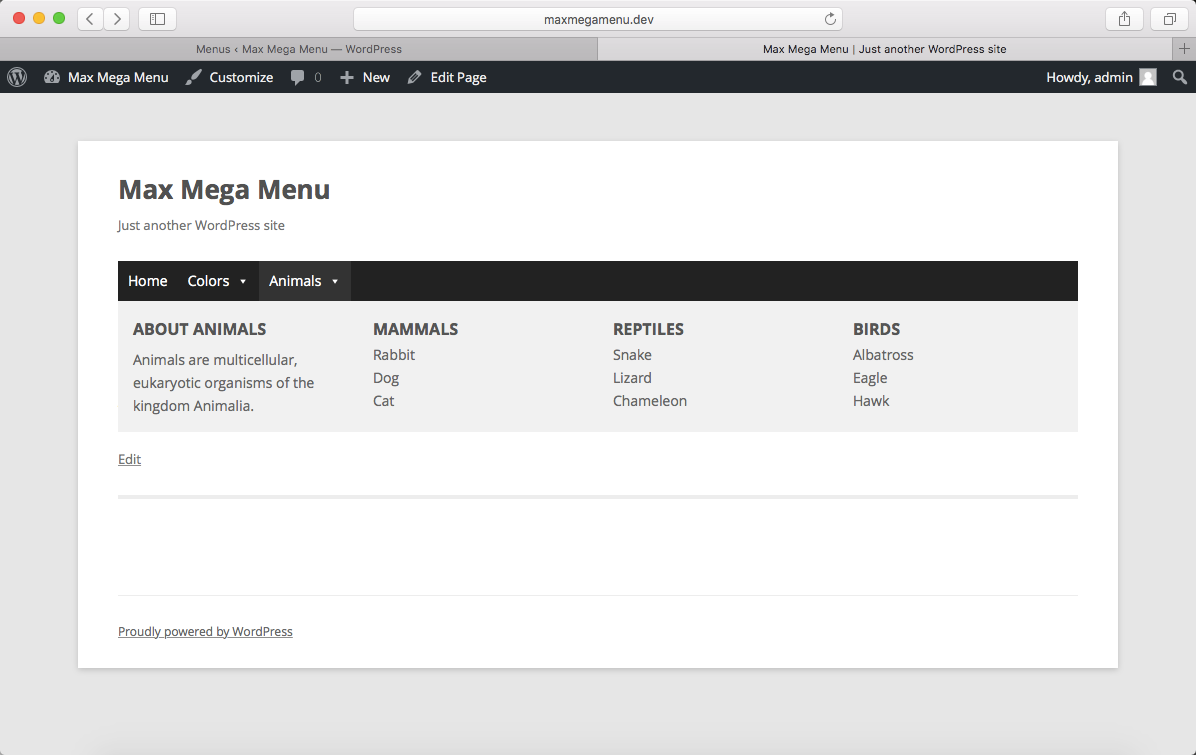 Front end: Mega Menu