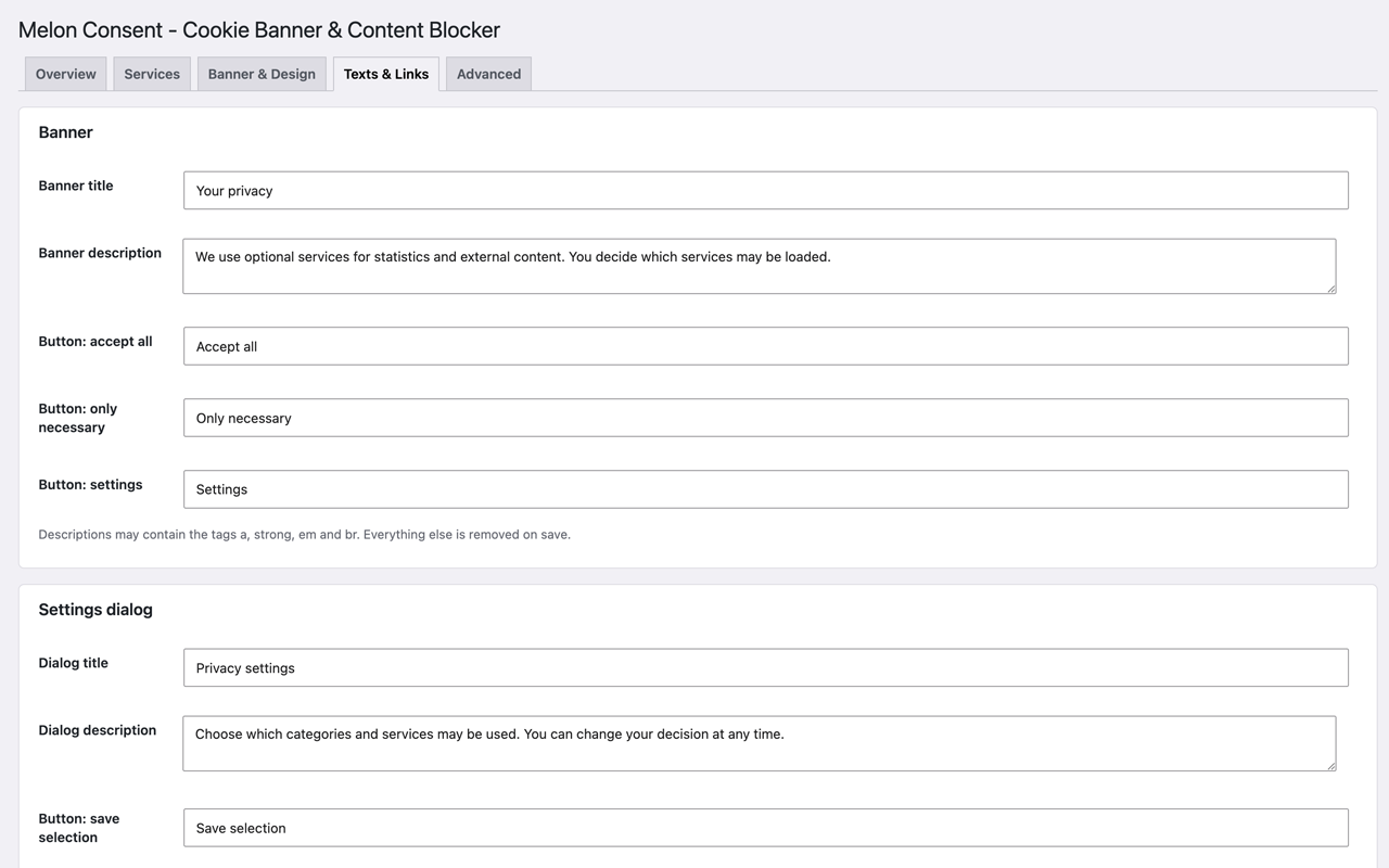 Admin: services configuration