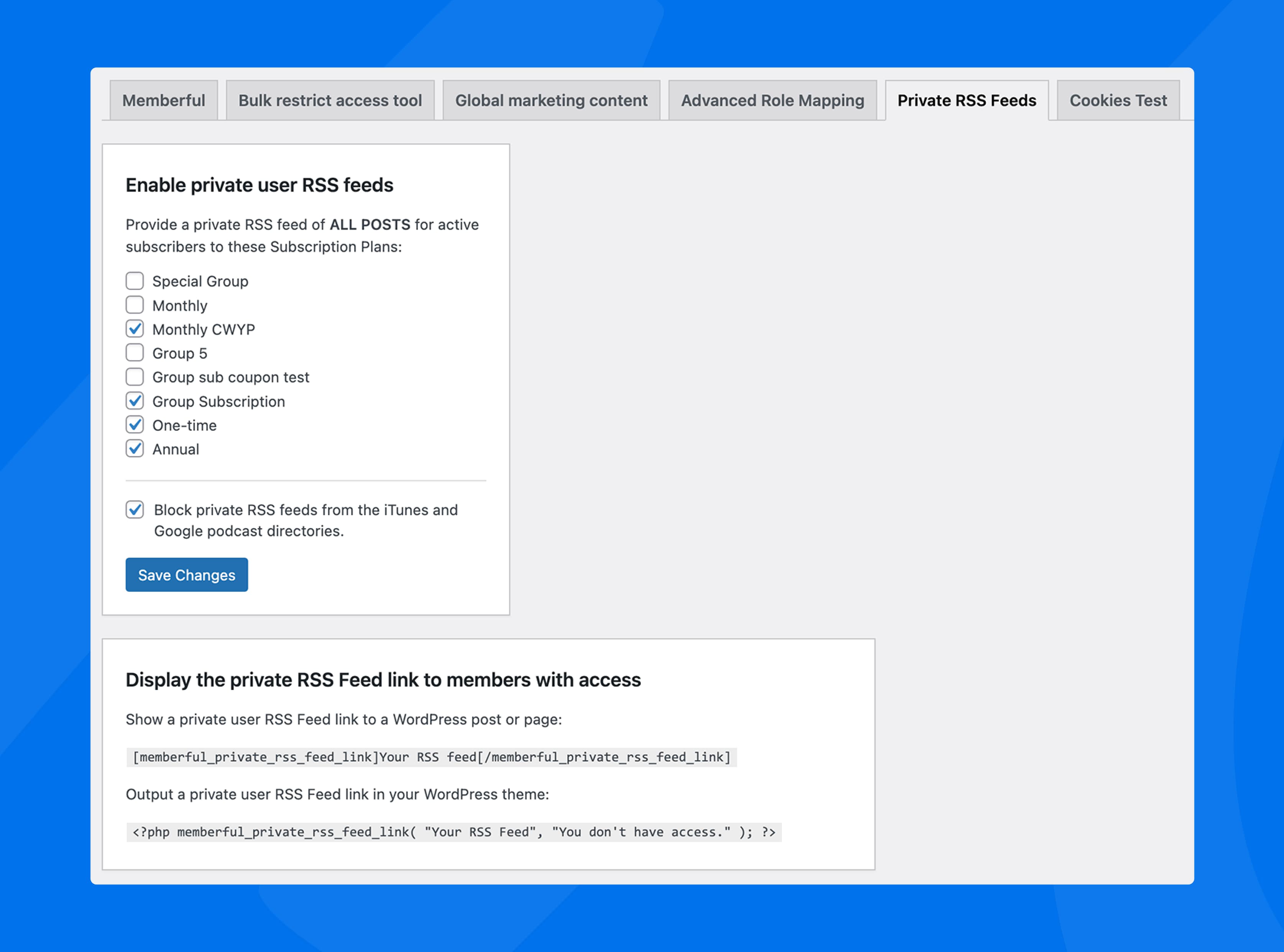 Enable the private RSS feed