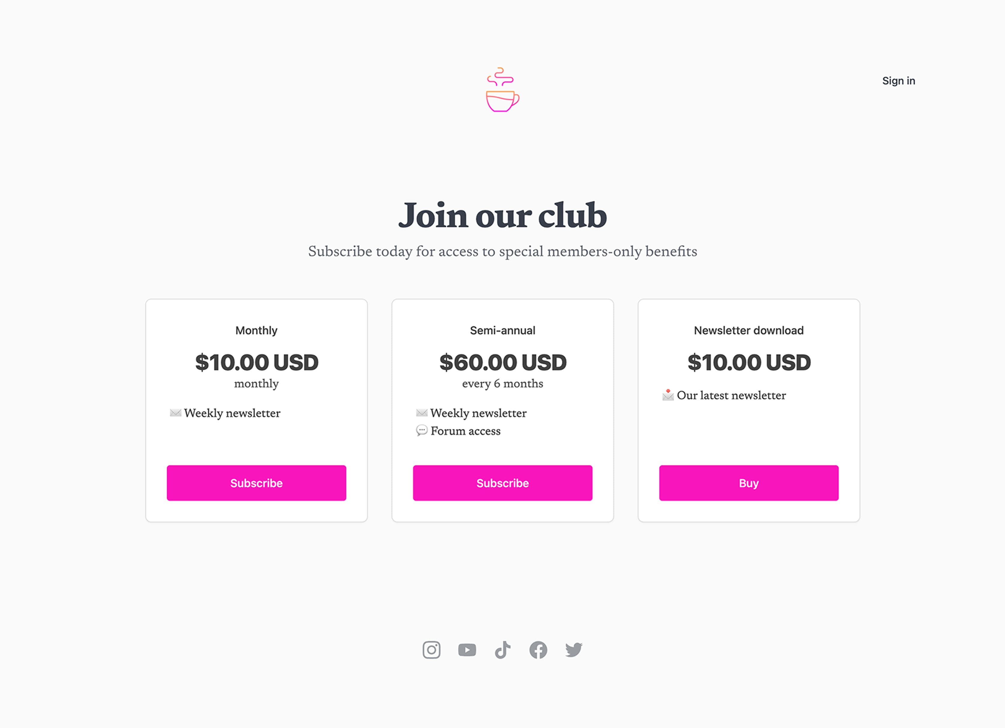 Create a subscription landing page