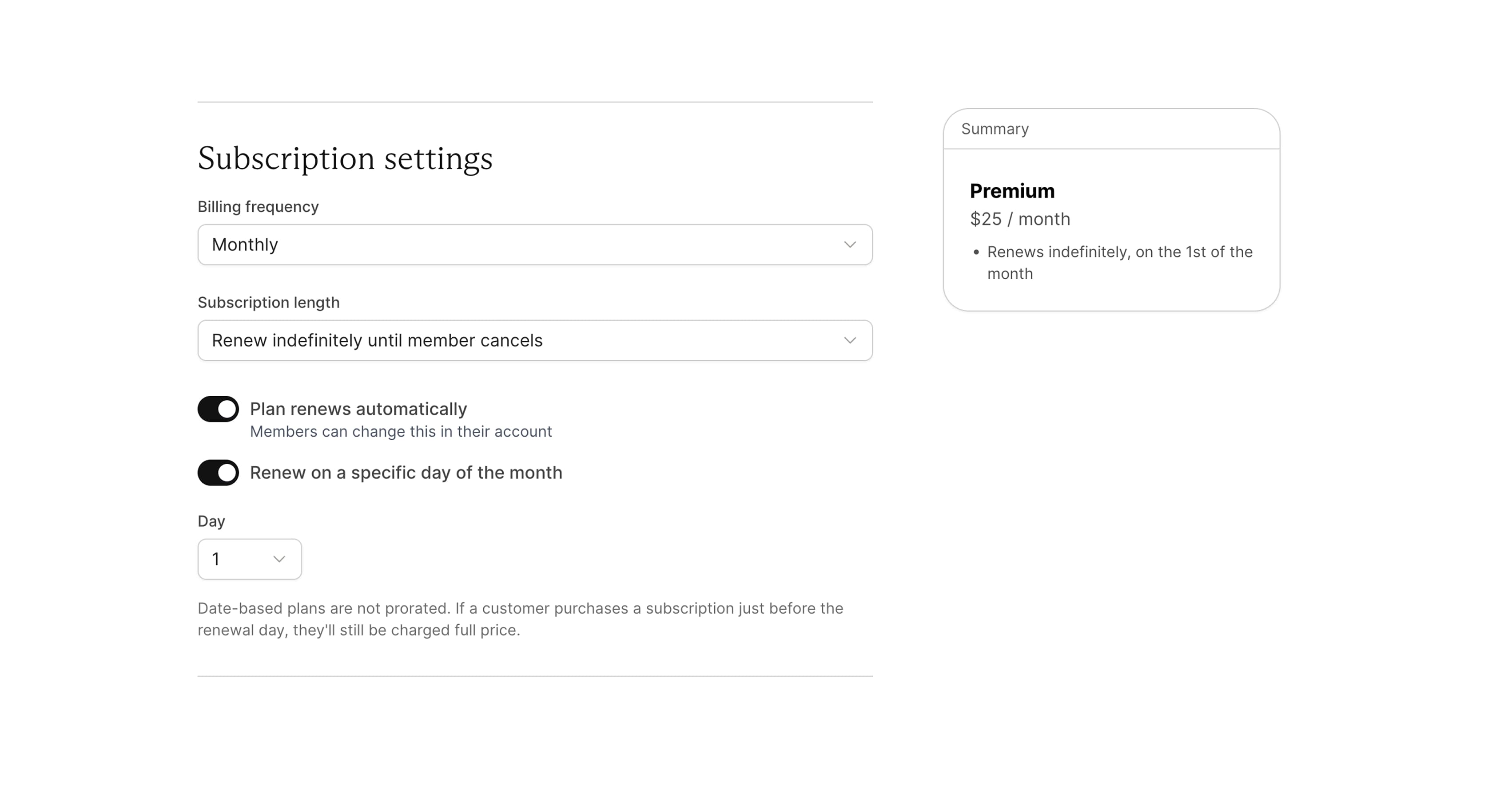 Choose billing frequency and subscription length