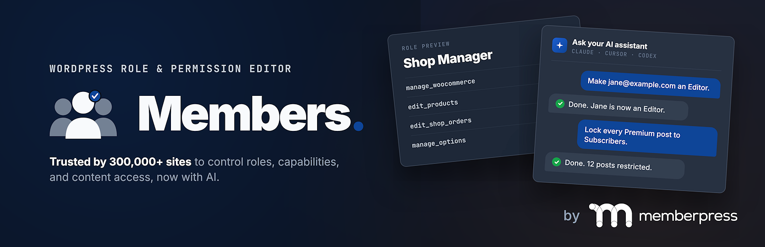 WordPress 外掛 Members – Membership & User Role Editor Plugin 的封面圖片