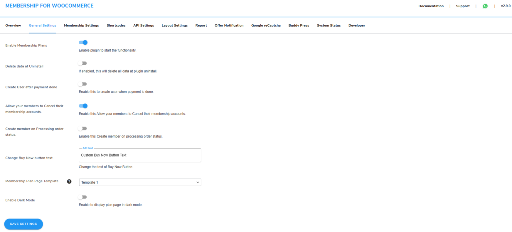 General Settings Membership
