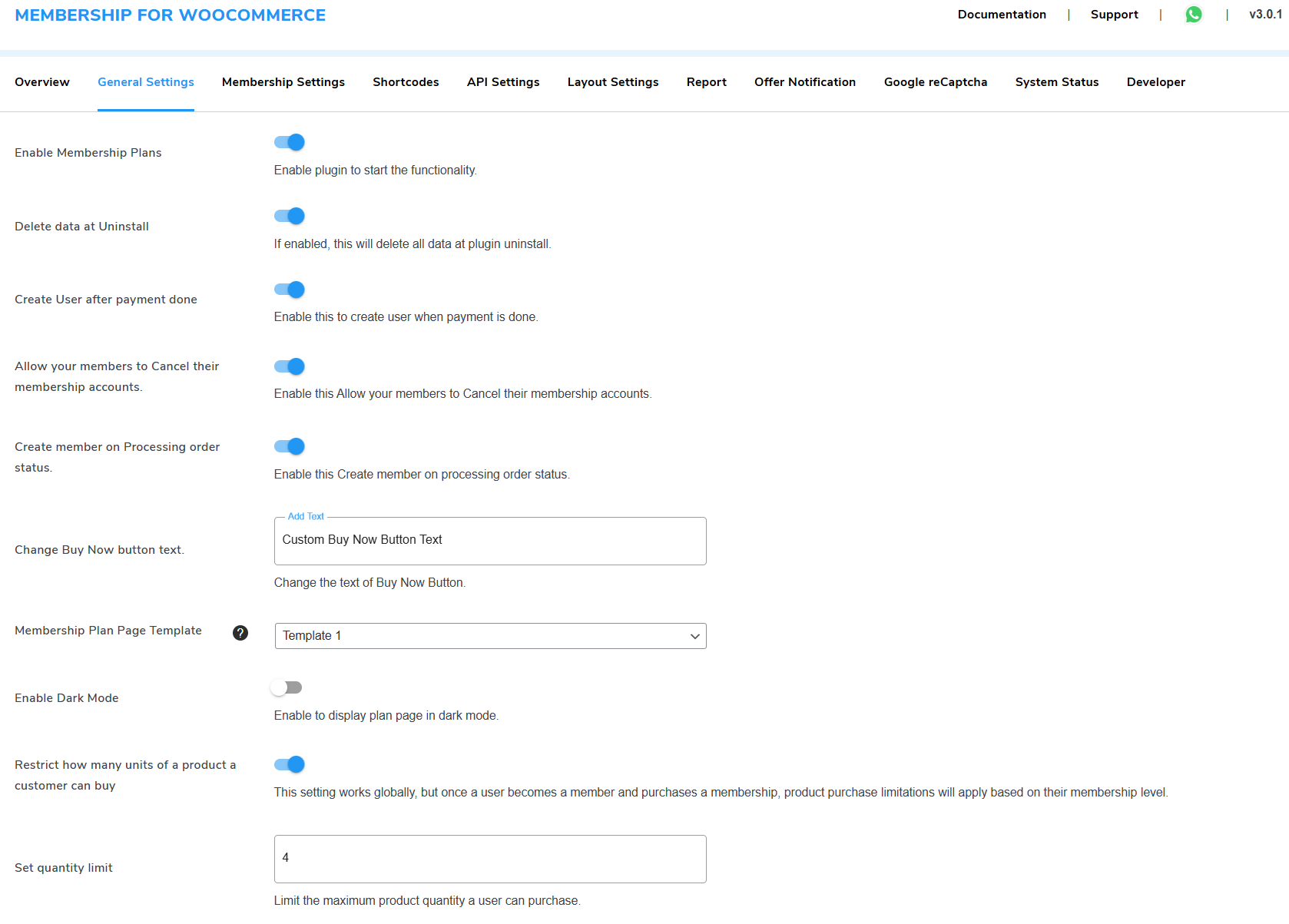General Settings Membership