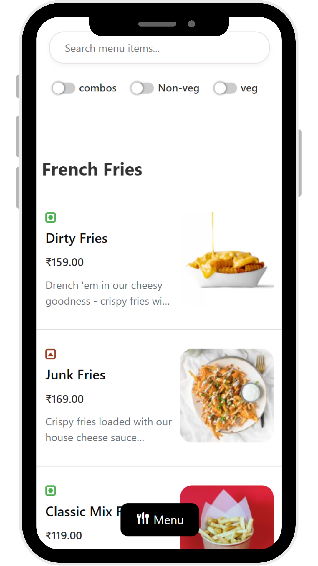 Menu Layout: Responsive menu displayed using shortcodes.