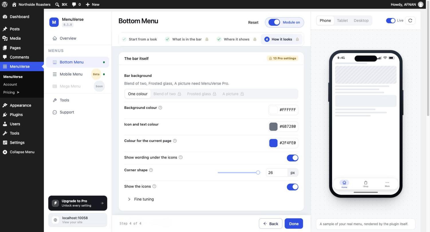 The mobile menu trigger and optional top bar on a narrow screen.