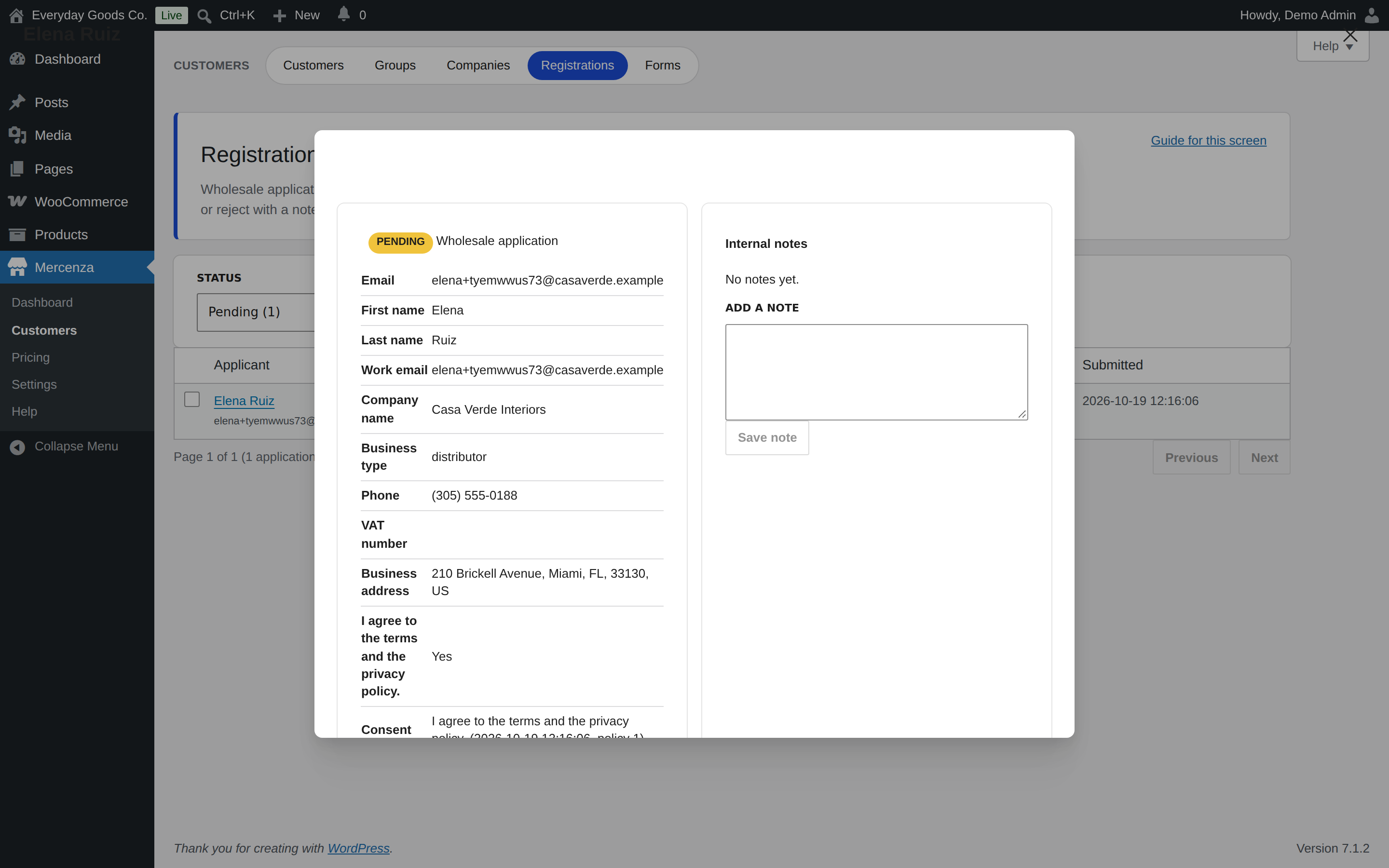 Every answer from the form is listed, with internal notes on the right.