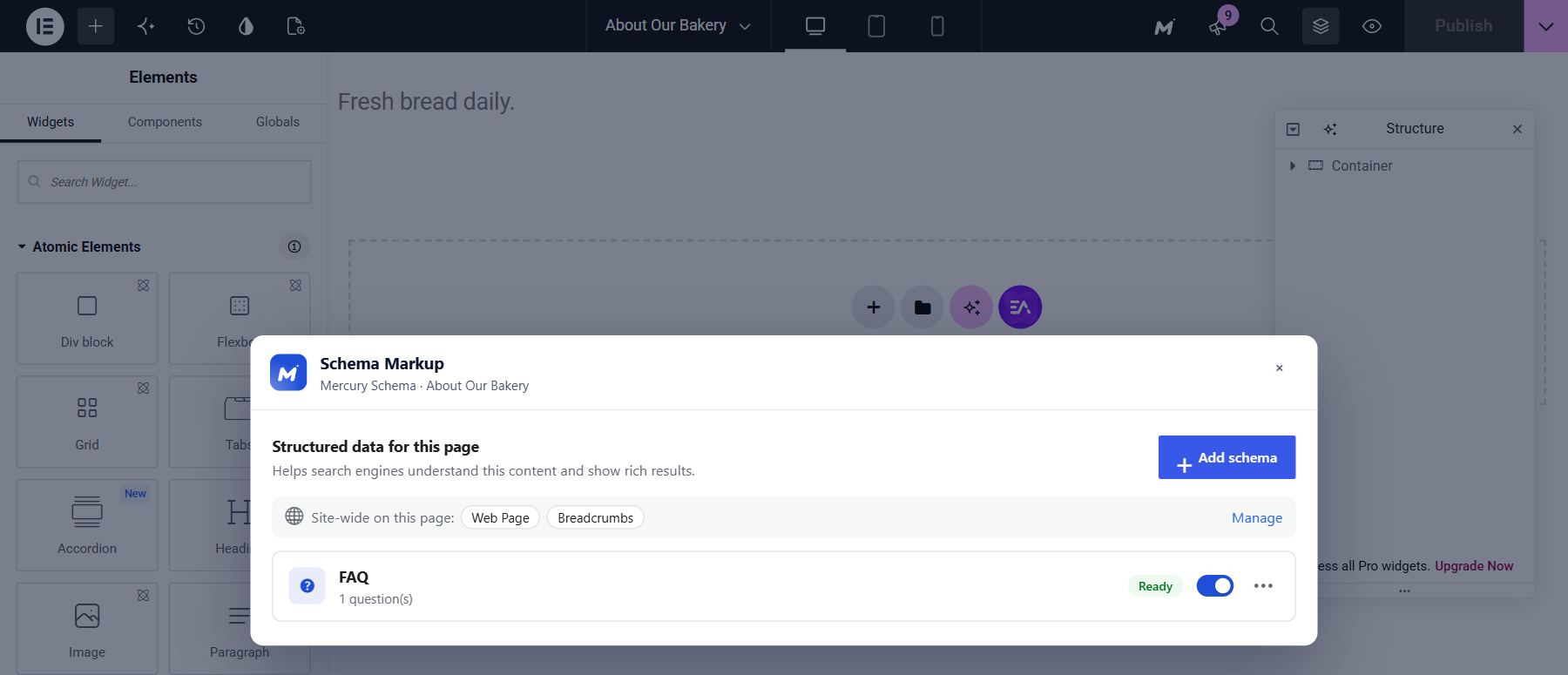 Edit schema without leaving the Elementor editor.