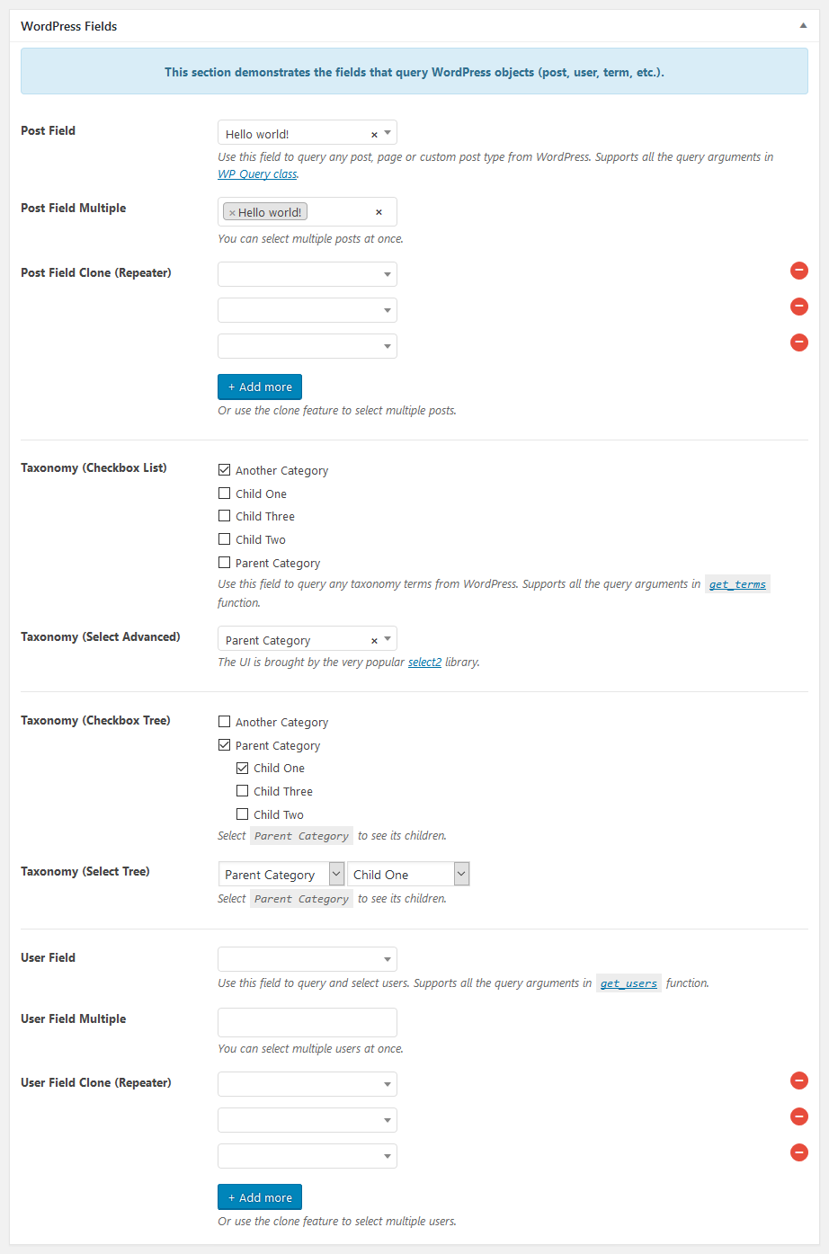 Post Taxonomy Fields