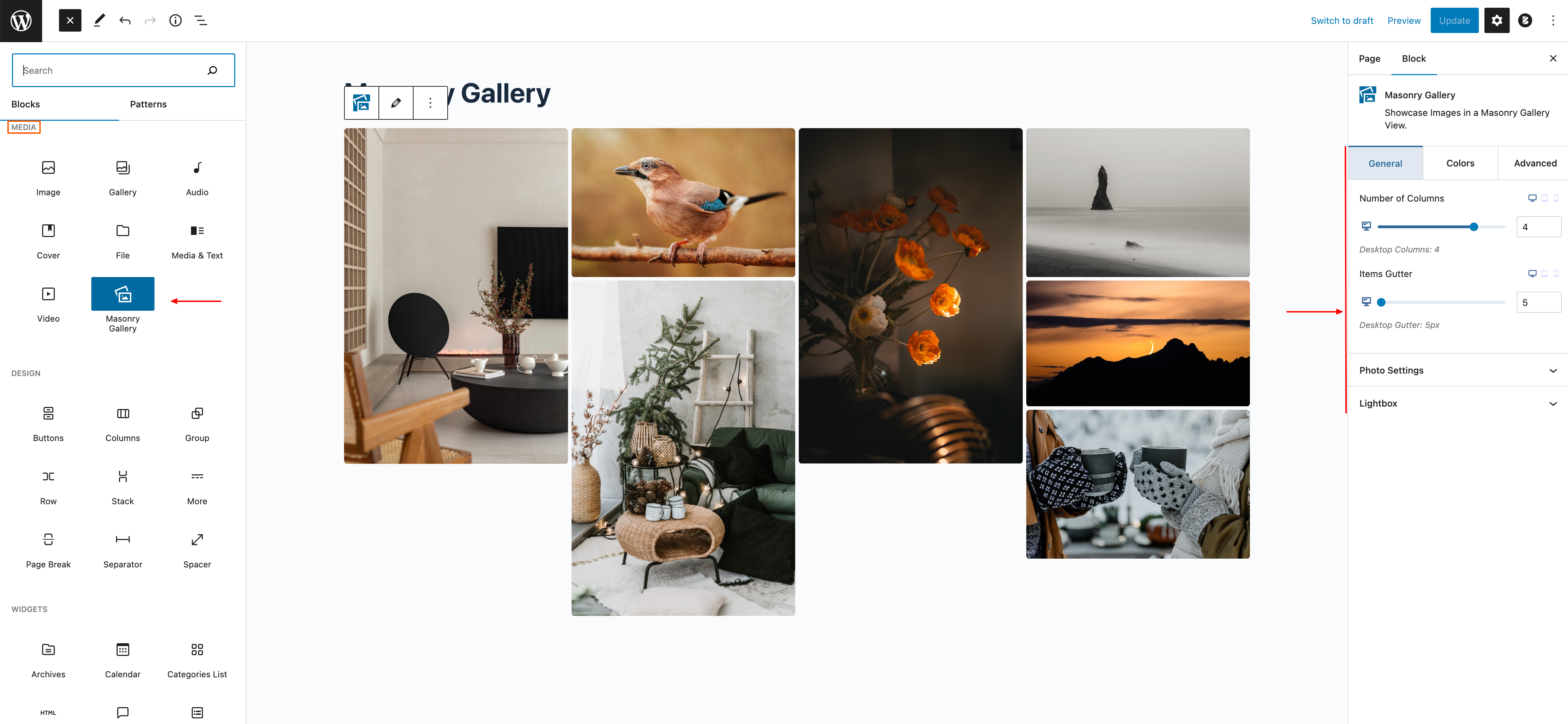 Masonry Image Gallery Gutenberg Block - Screenshot 1