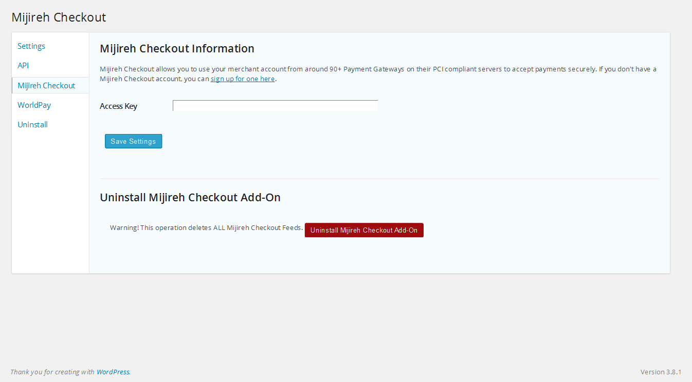 Mijireh Checkout Settings Page