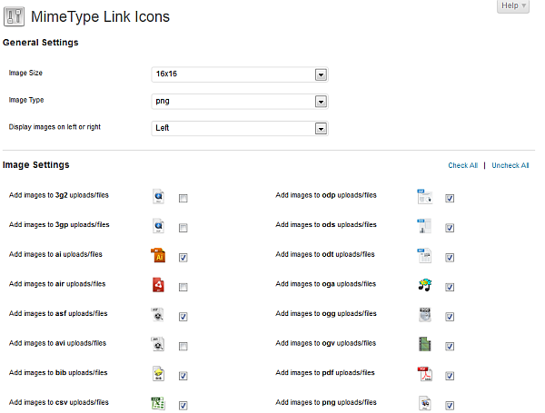 Screenshot of the administration screen