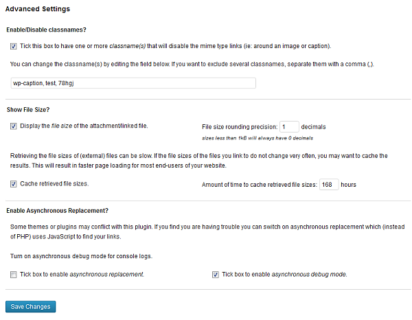 Screenshot of the administration screen - advanced settings