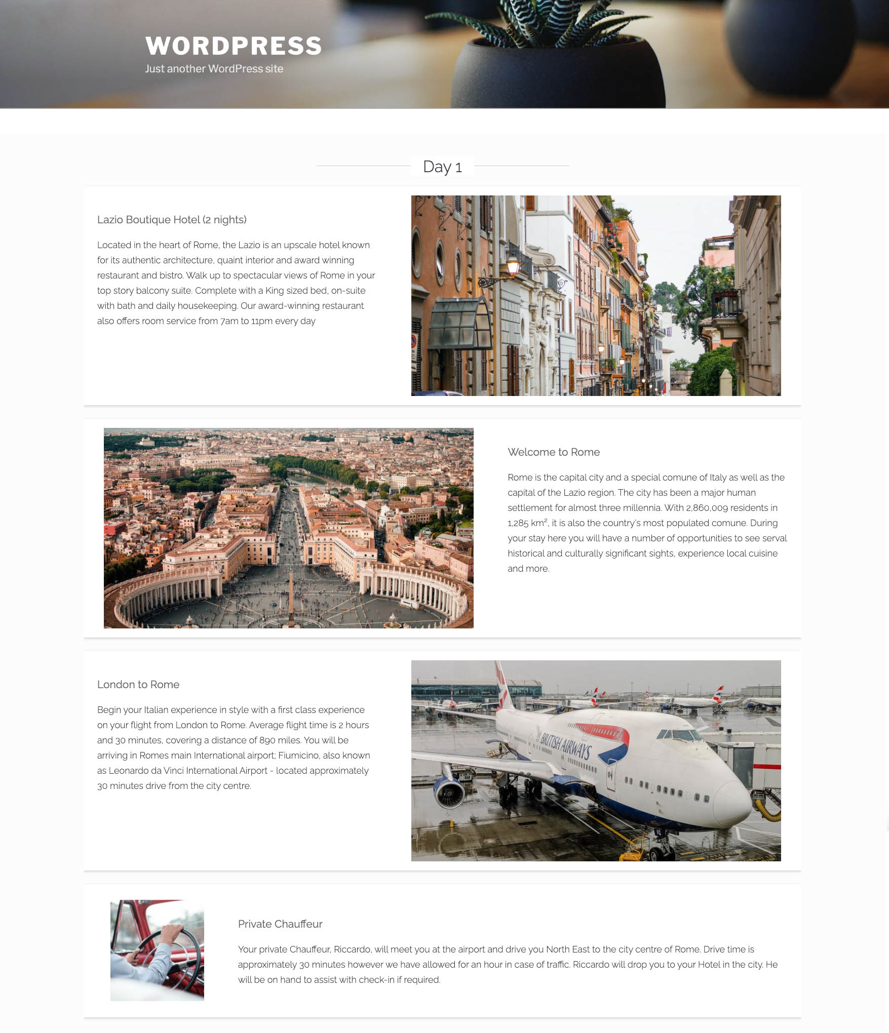 The plugin in action with a generic Wordpress theme
