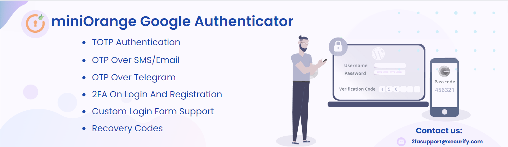 Product image for miniOrange's Google Authenticator – WordPress Two Factor Authentication (2FA , Two Factor, OTP SMS and Email) | Passwordless login.