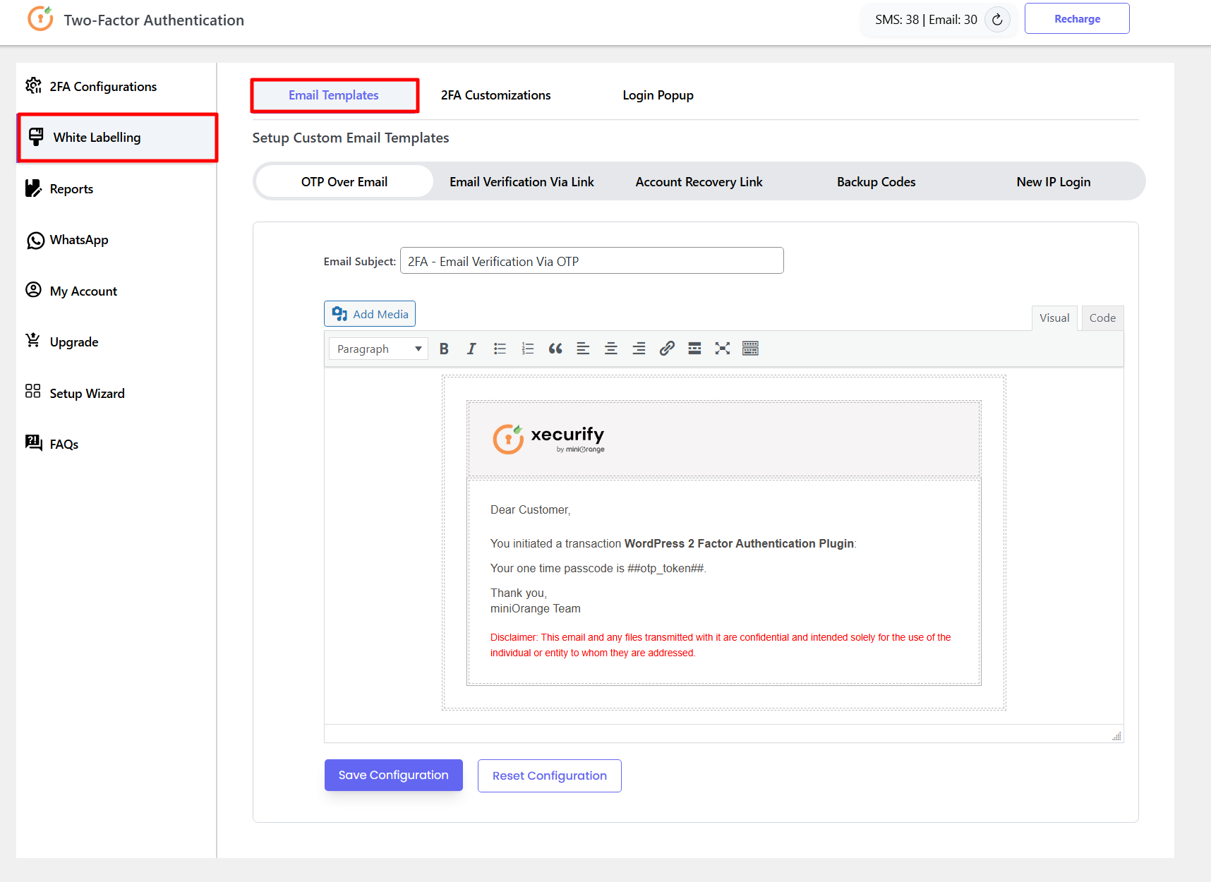 Google Authenticator (WP 2FA/MFA) - miniOrange User Account Details