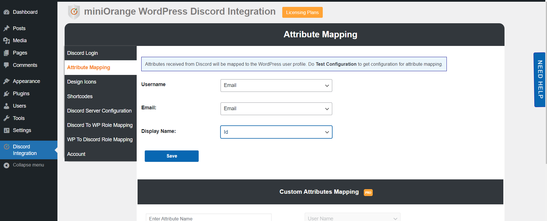 Attribute Mapping setup preview.