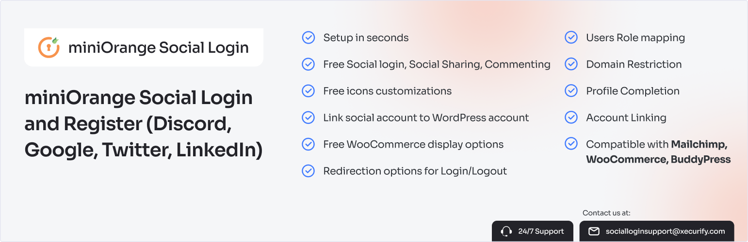 WordPress 外掛 miniOrange Social Login and Register (Discord, Google, Twitter, LinkedIn) 的封面圖片