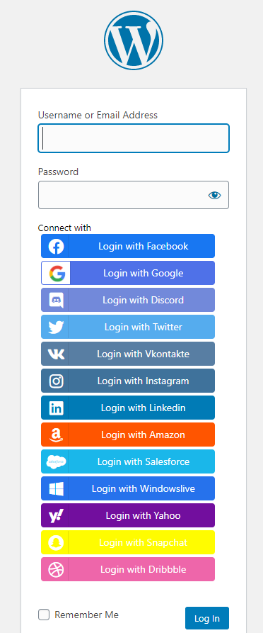 Social Login with icon with default theme and long buttons.