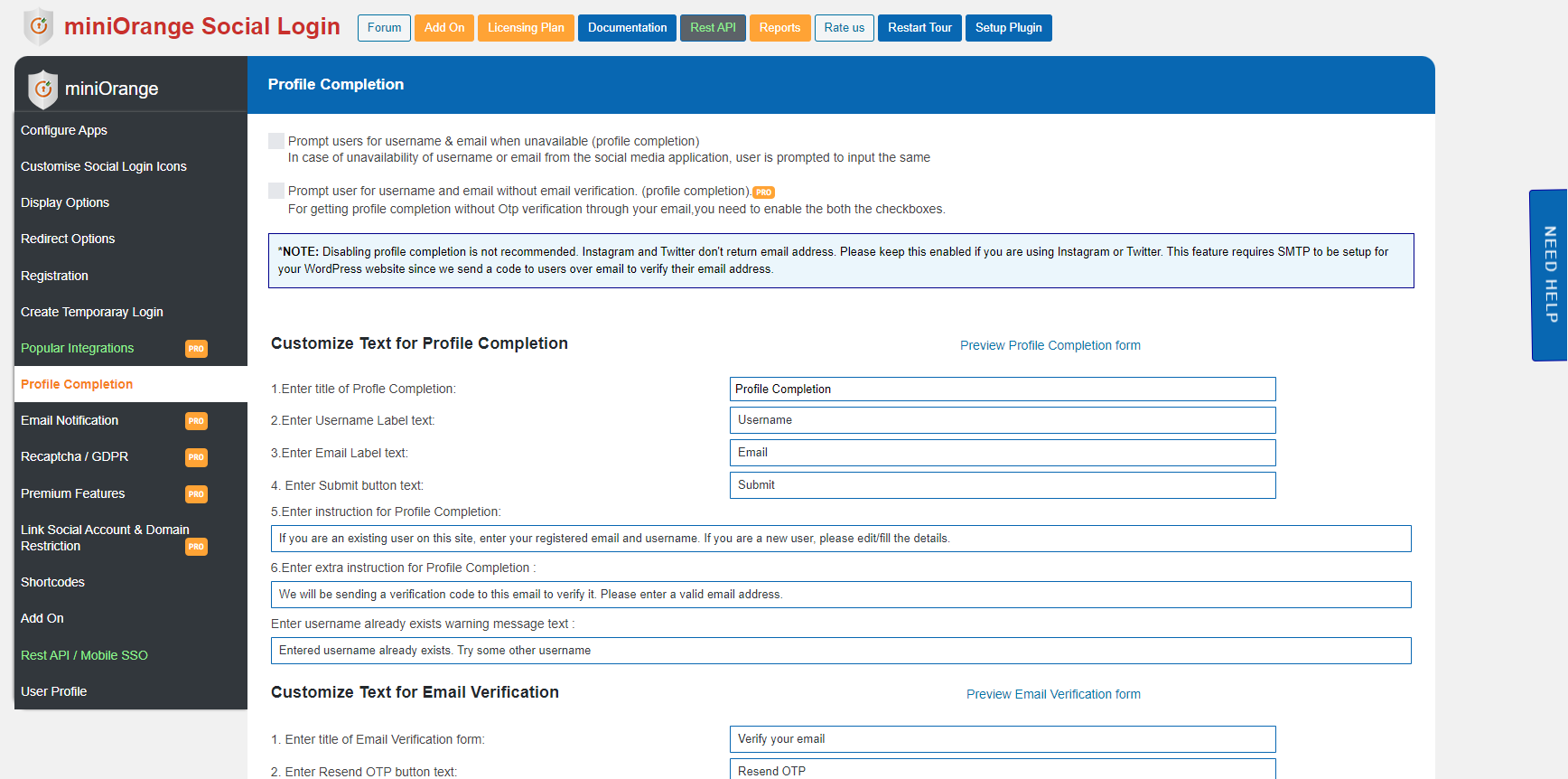 Profile Completion option for Social Login.