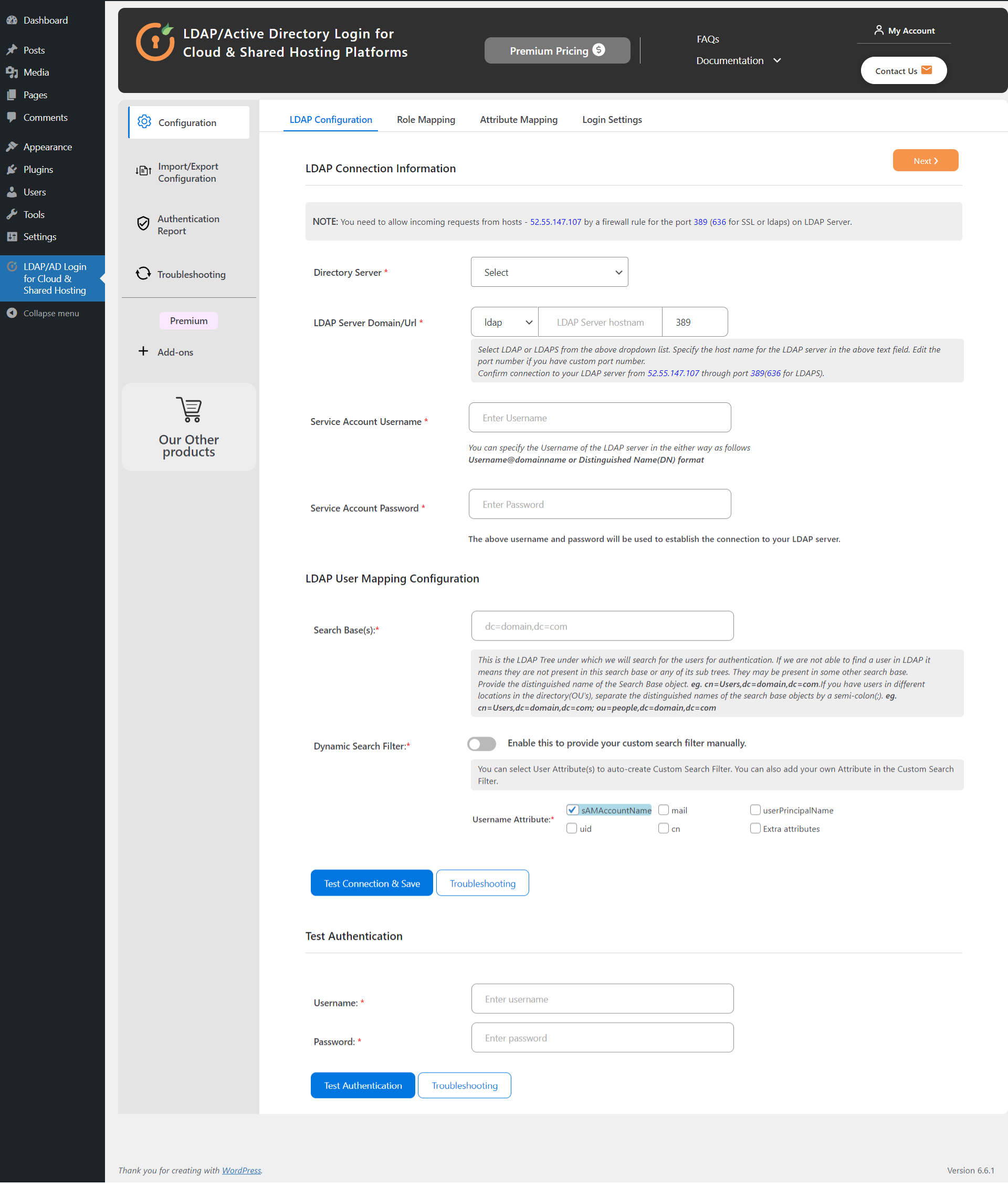 Active Directory/LDAP Server Configuration