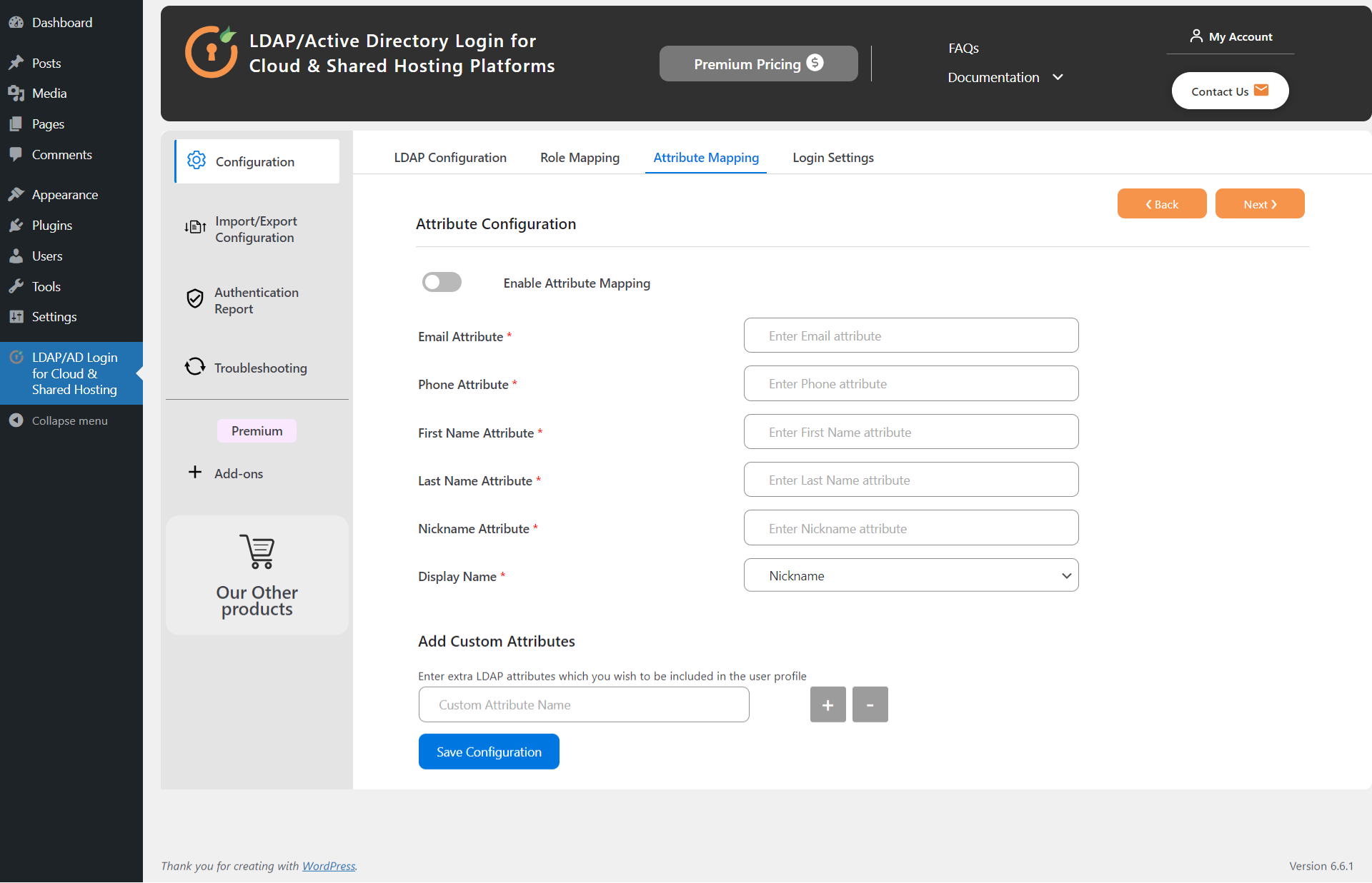 Active Directory/LDAP Attribute to WordPress User Profile Attribute Mapping