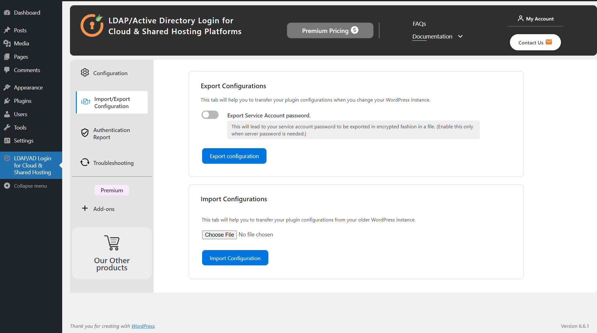 LDAP/AD Login Integration Import/Export Configuration Settings