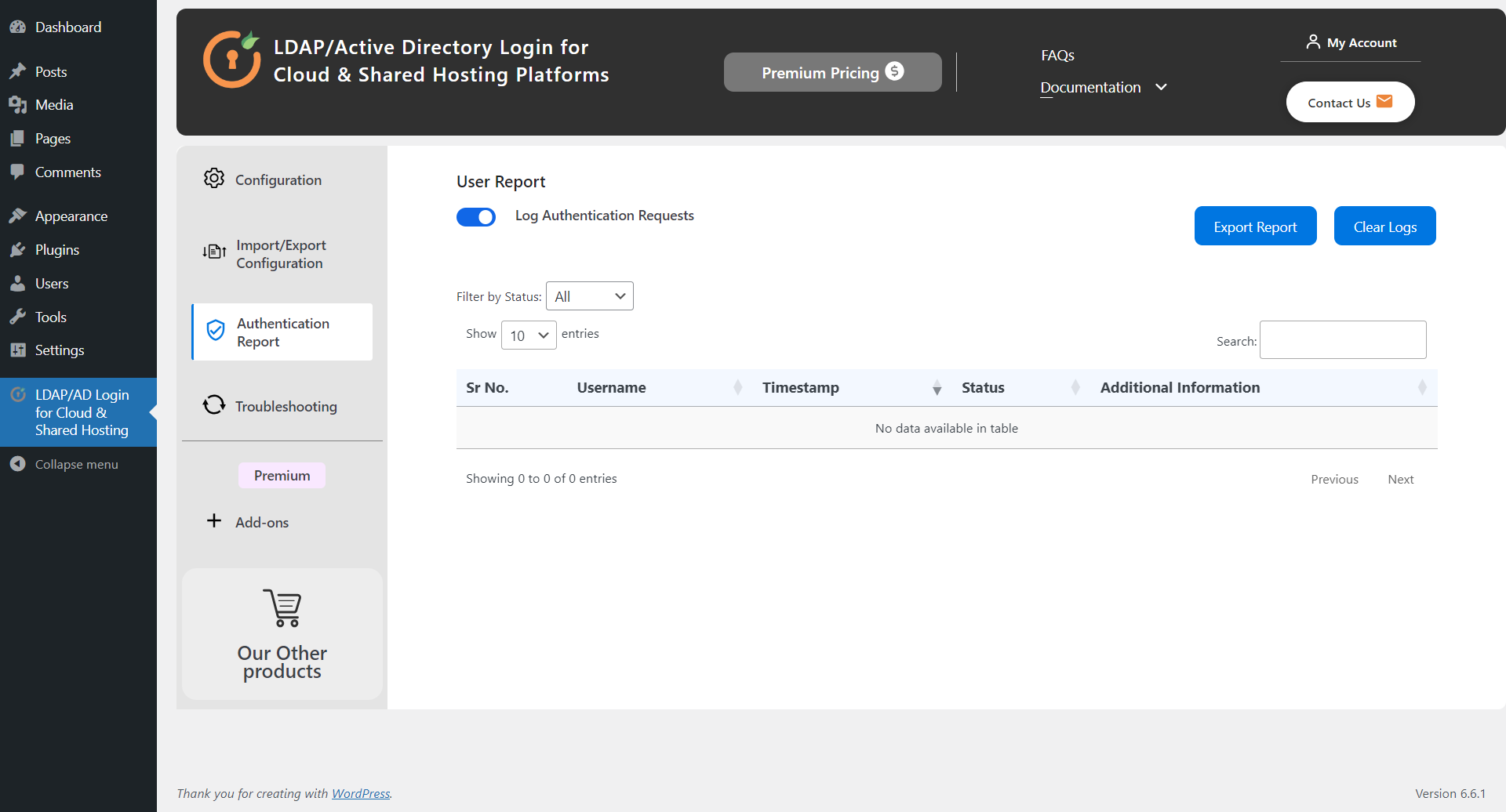 LDAP/AD Authentication Report