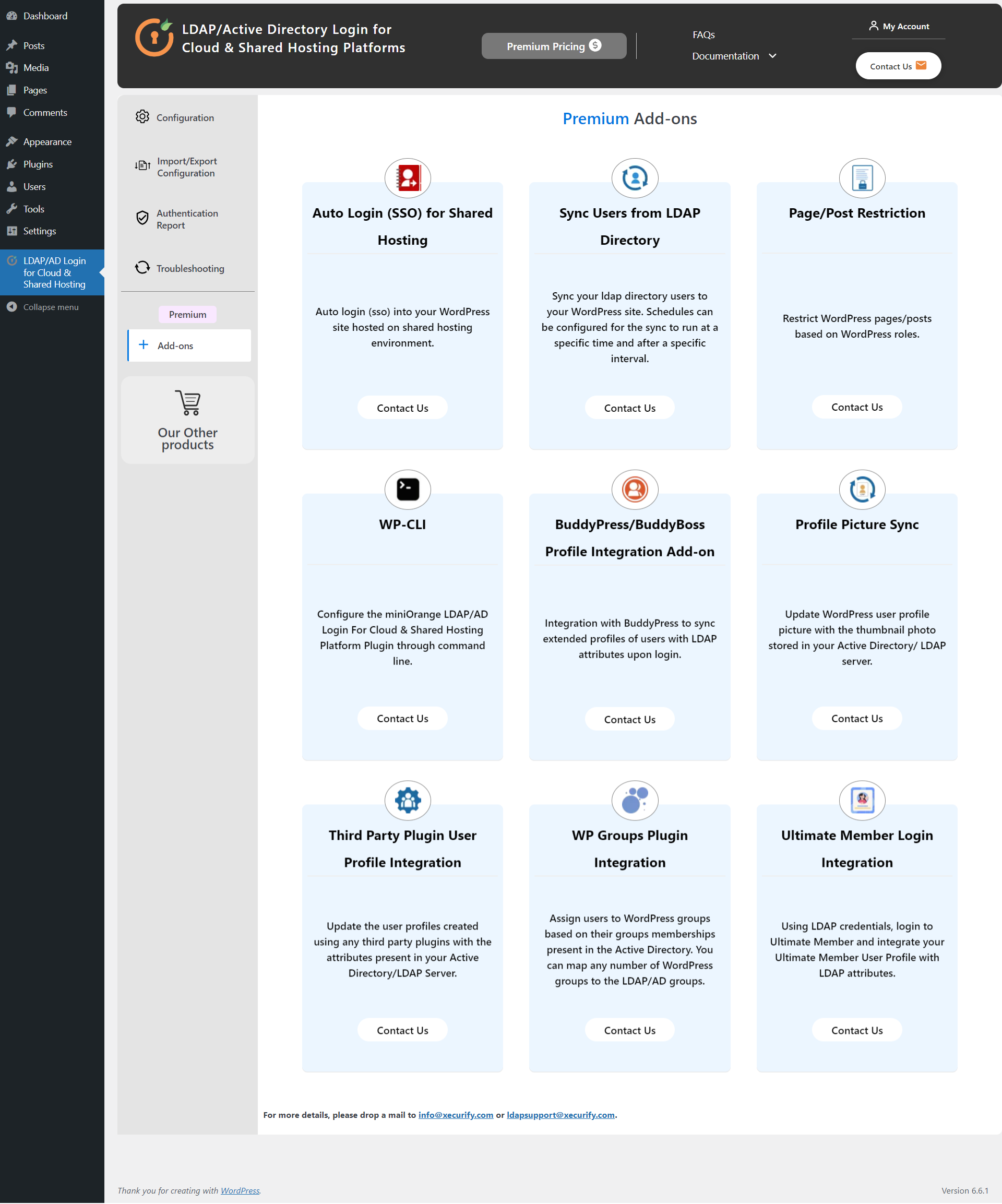 miniOrange Premium Add-Ons for LDAP/AD Integration Login for Cloud & Shared Hosting Platforms