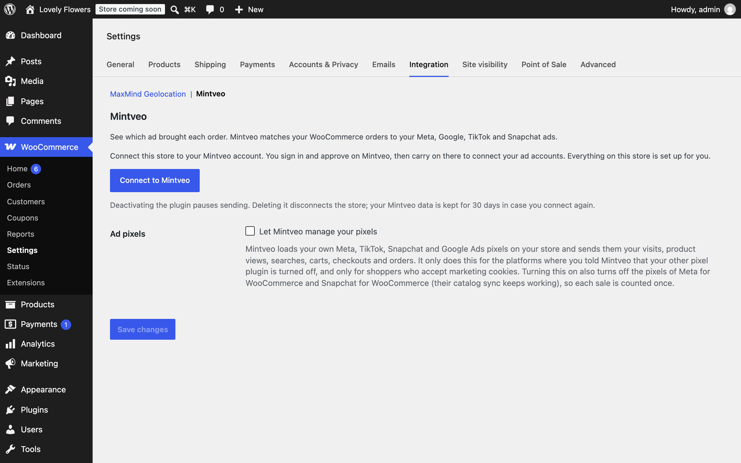 Connect the store from WooCommerce > Settings > Integration > Mintveo.