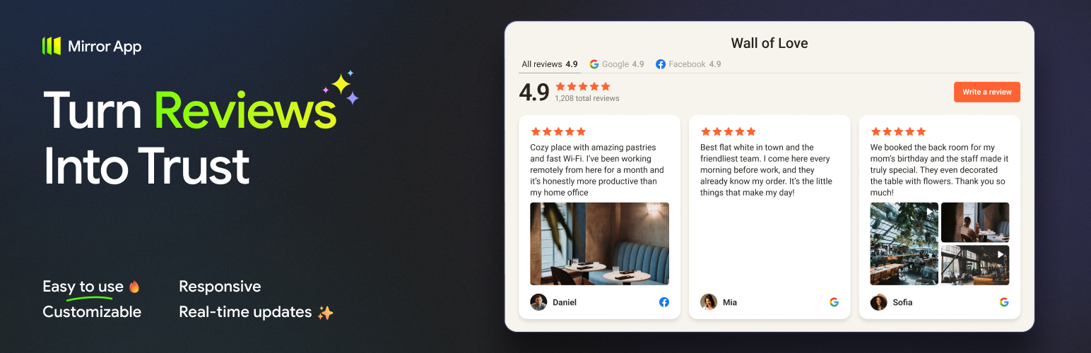 WordPress 外掛 Mirror App – Reviews Widget 的封面圖片