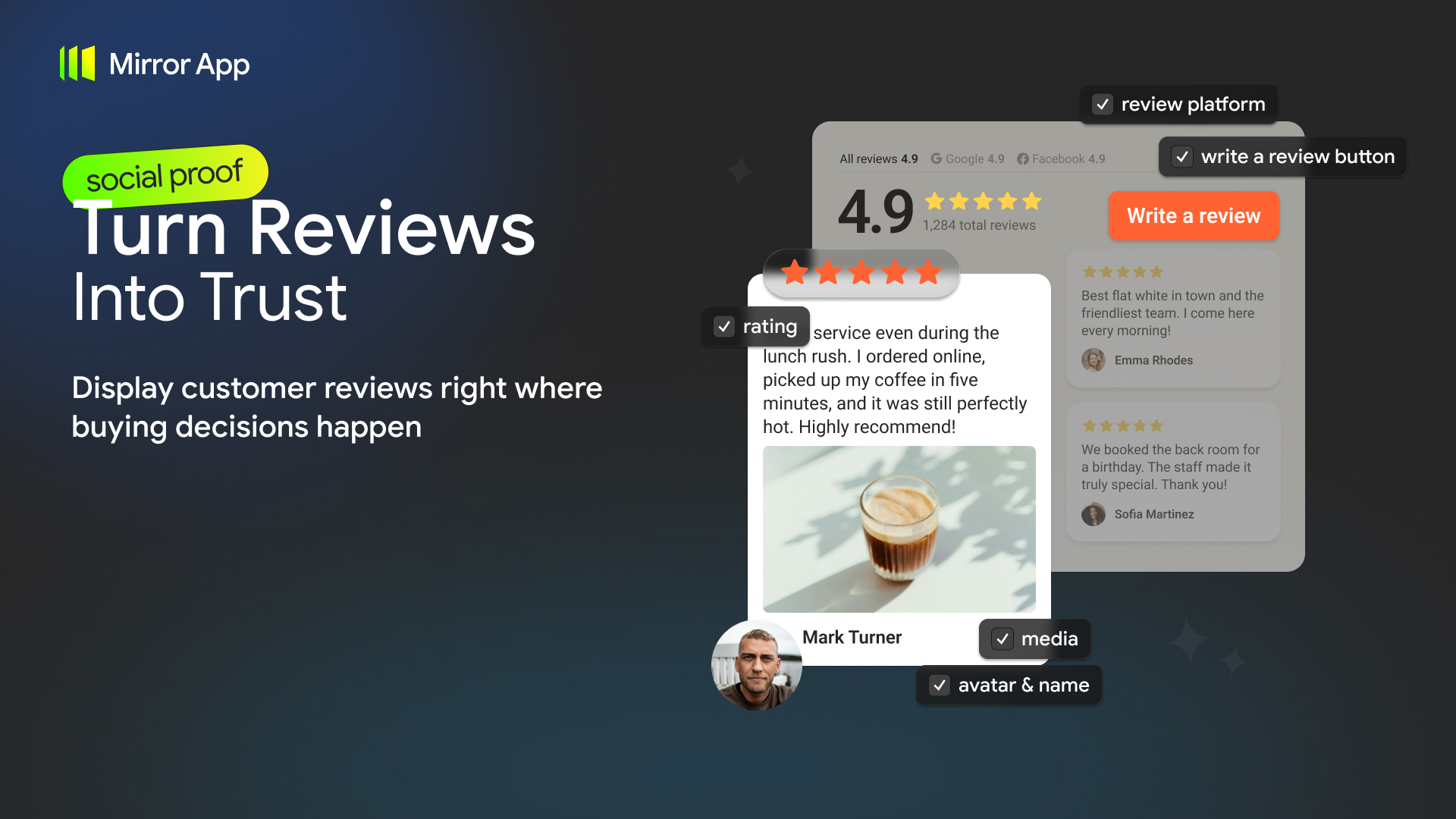 Google and Facebook Reviews displayed on a WordPress website