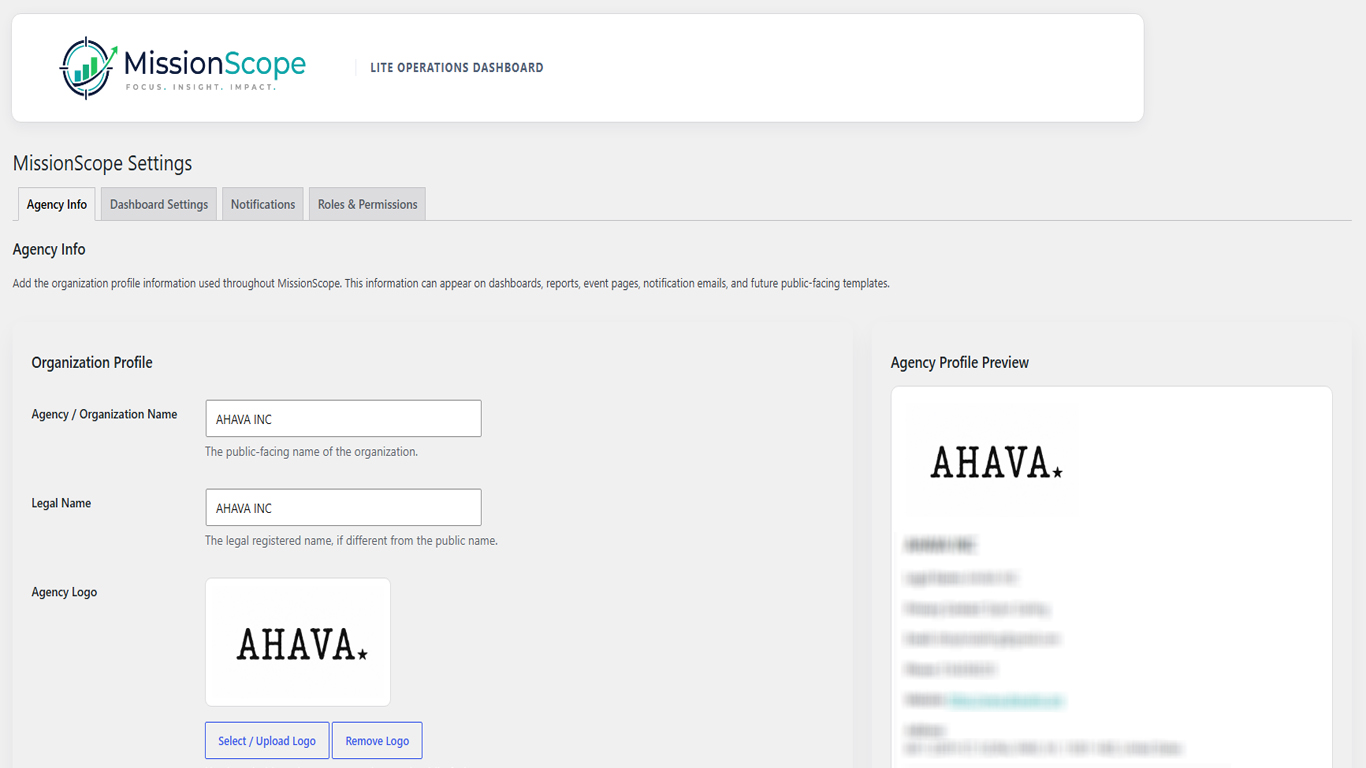 My Settings page with dashboard preferences, notification preferences, and access level information.