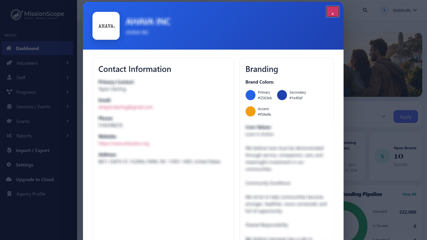 Agency Profile and organization branding settings.