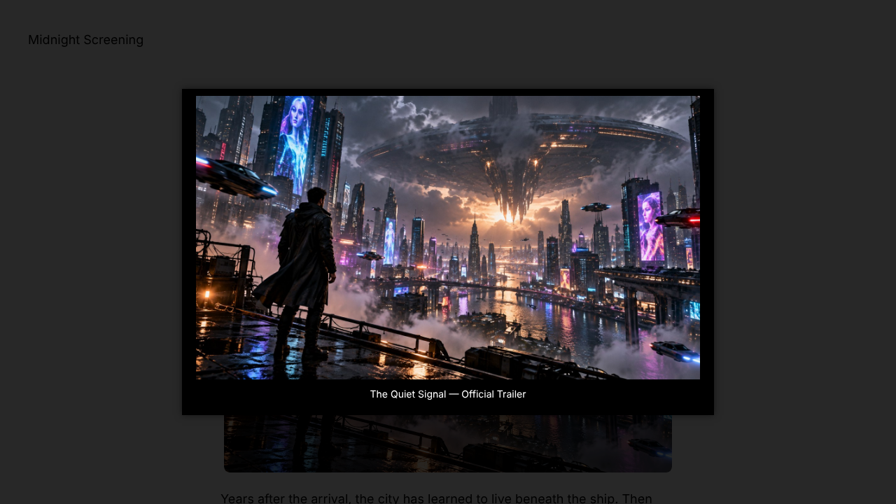 Example film page: the trailer opens in a large popup.