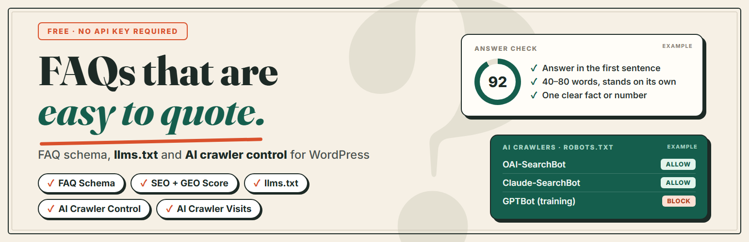 WordPress 外掛 AI FAQ Schema – AEO, GEO & llms.txt for AI Search 的封面圖片