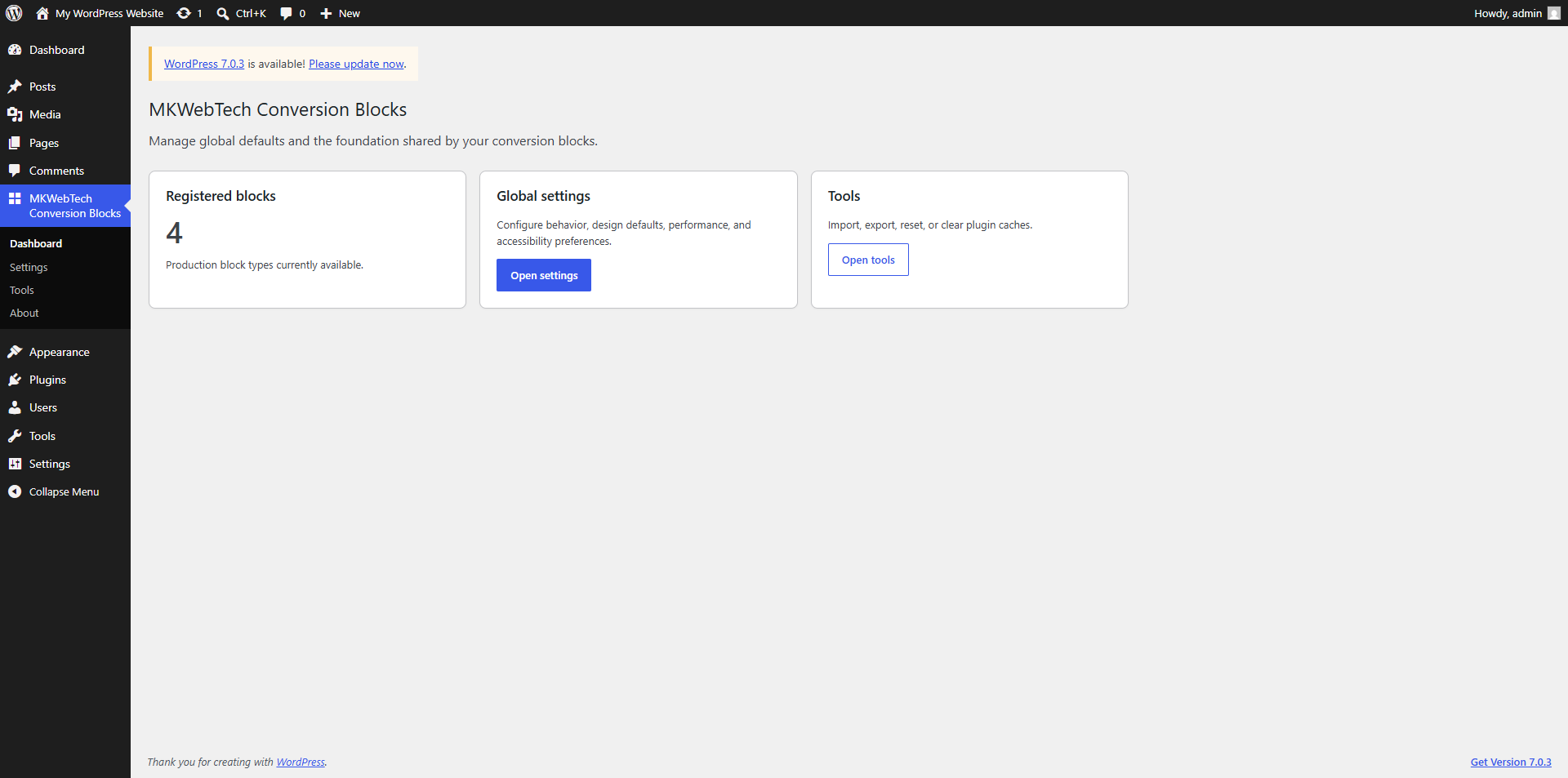 Conversion Block Dashboard.