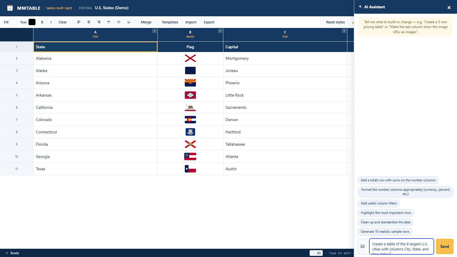 MMTable Pro: an AI assistant that builds and edits your tables for you.