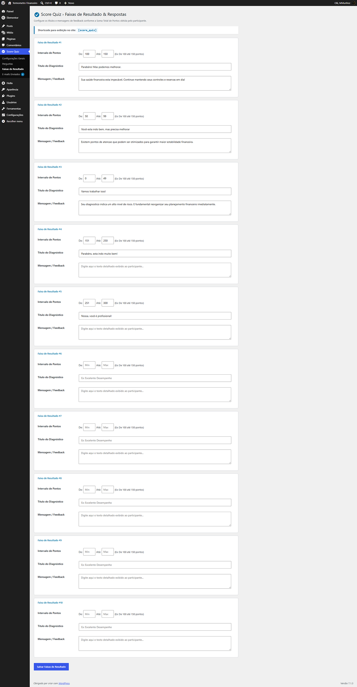 Admin dashboard question manager with point settings per option.