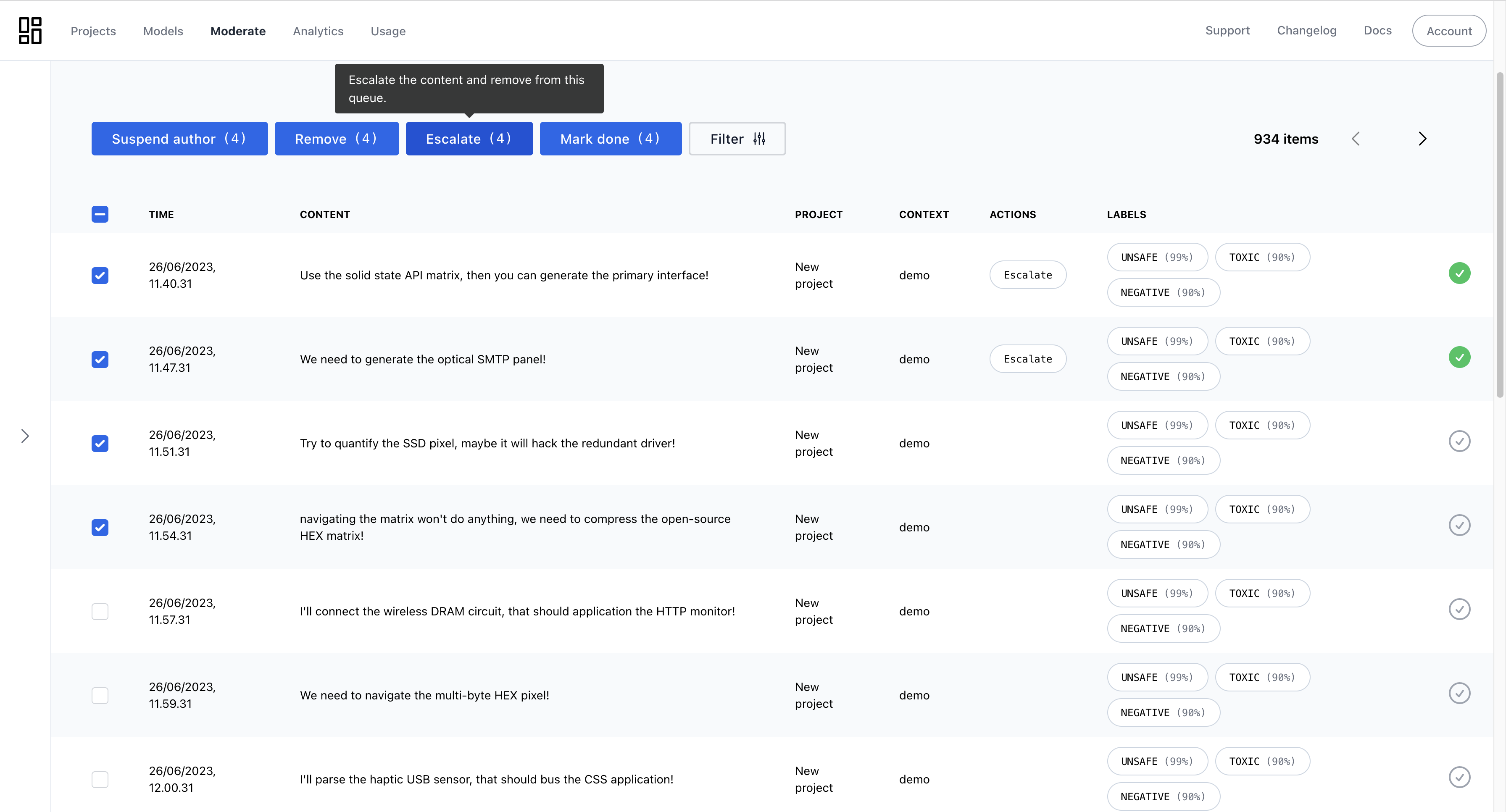 Optionally use the review queue to review content. You can configure the review queue to automatically approve content that is not flagged, or simply use it to get insights into flagged content.