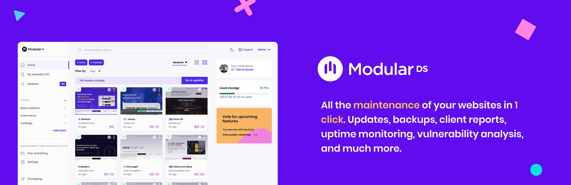 WordPress 外掛 Modular DS: Manage all your websites from a single dashboard 的封面圖片。