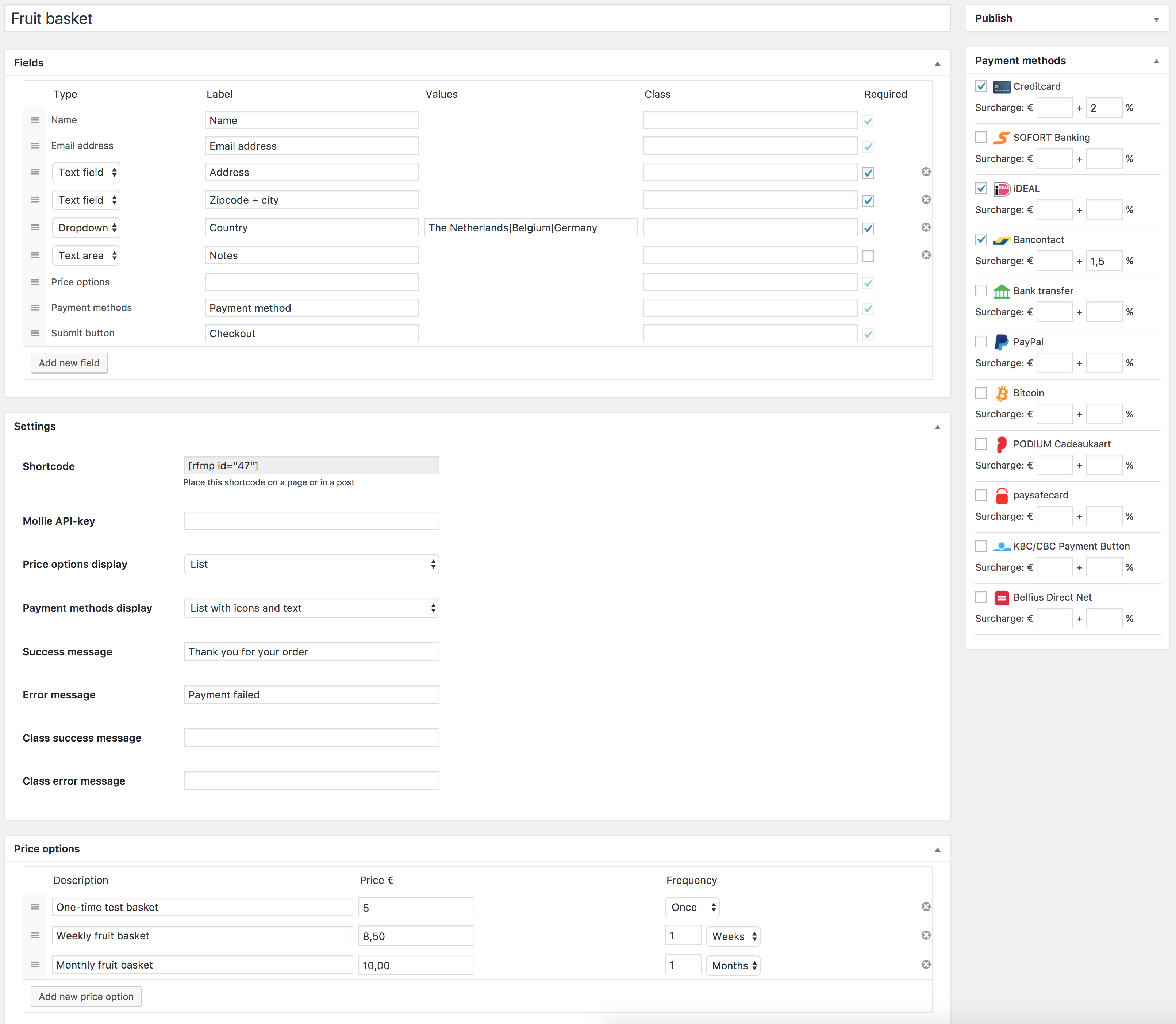 Form settings