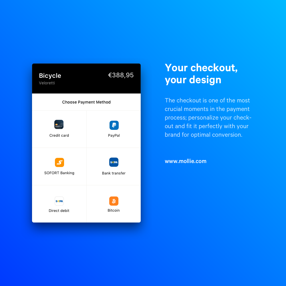 Mollie Checkout turns a standard payment form into a professional experience that drives conversions.